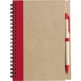 Notitie/opschrijf boekje met balpen - harde kaft - beige/rood - 18x13cm - 60blz gelinieerd - blocnotes