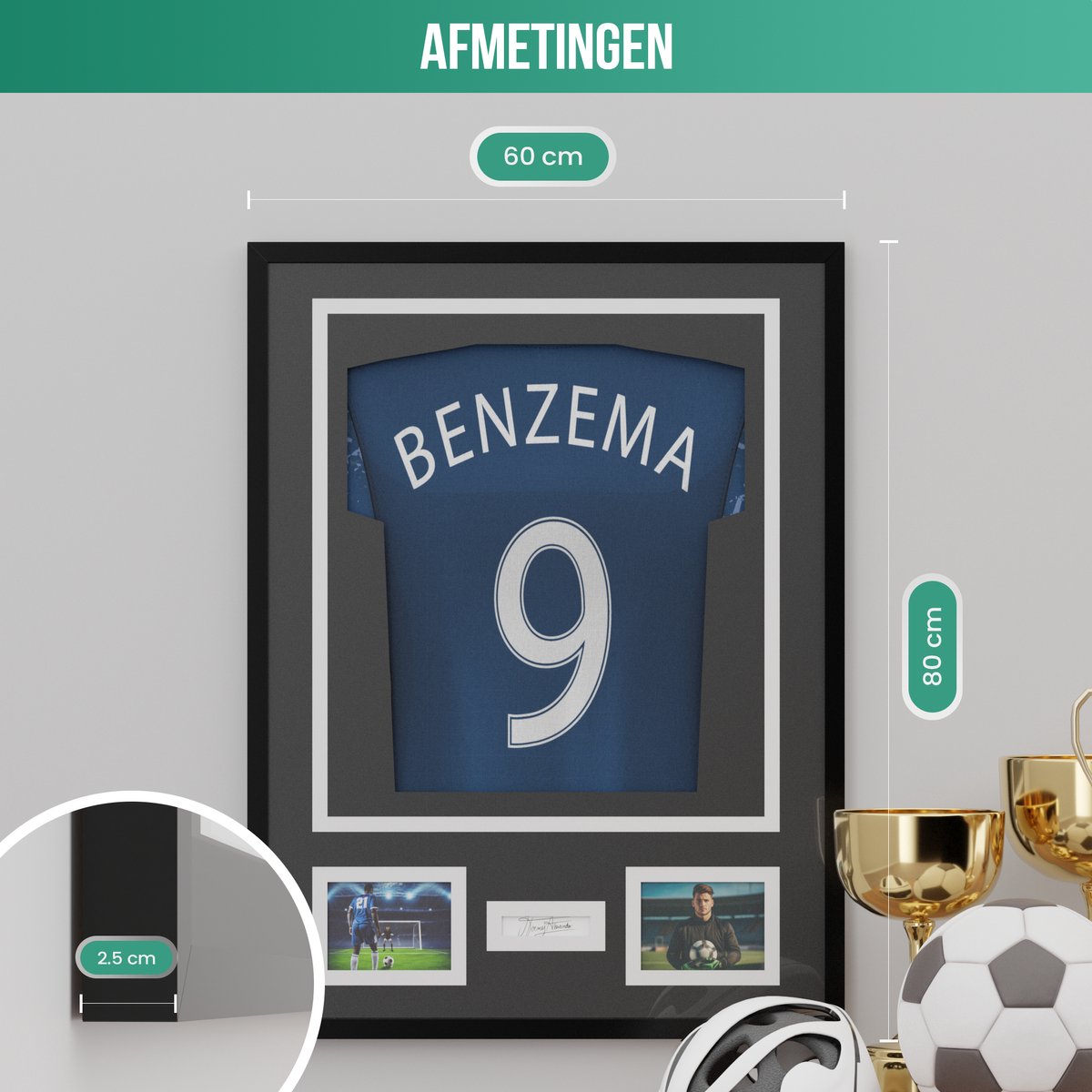 Avalo Wissellijst Aluminium - Inlijsten Voetbal Shirt - 3D Box Frame - 60x80 CM - Zwart - Diepe fotolijst - Shirt Inlijsten In Fotolijstje — cadeau in Wonen & Interieur - foto 7