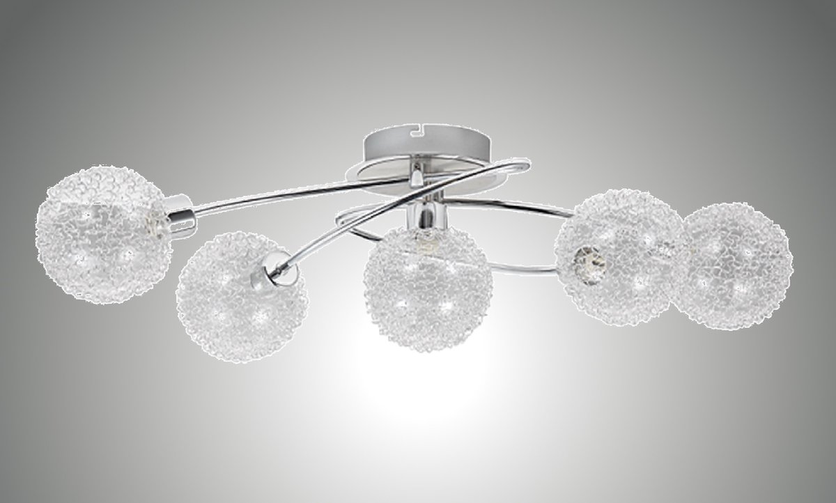 Trango 5-vlam plafondlamp chroomlook 1002-58 *AMELIA* incl. 5x G9 LED lampen 3.000K warm witte lichtkleur Badkamerlamp, gangverlichting, keukenlamp, draaibare LED-plafondlamp, kroonluchter
