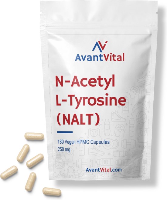 N-Acetyl L-Tyrosine - 180 Vegan Capsules - 250 mg - Verhoogde de Oplosbaarheid in Water - AvantVital - Voedingssupplementen