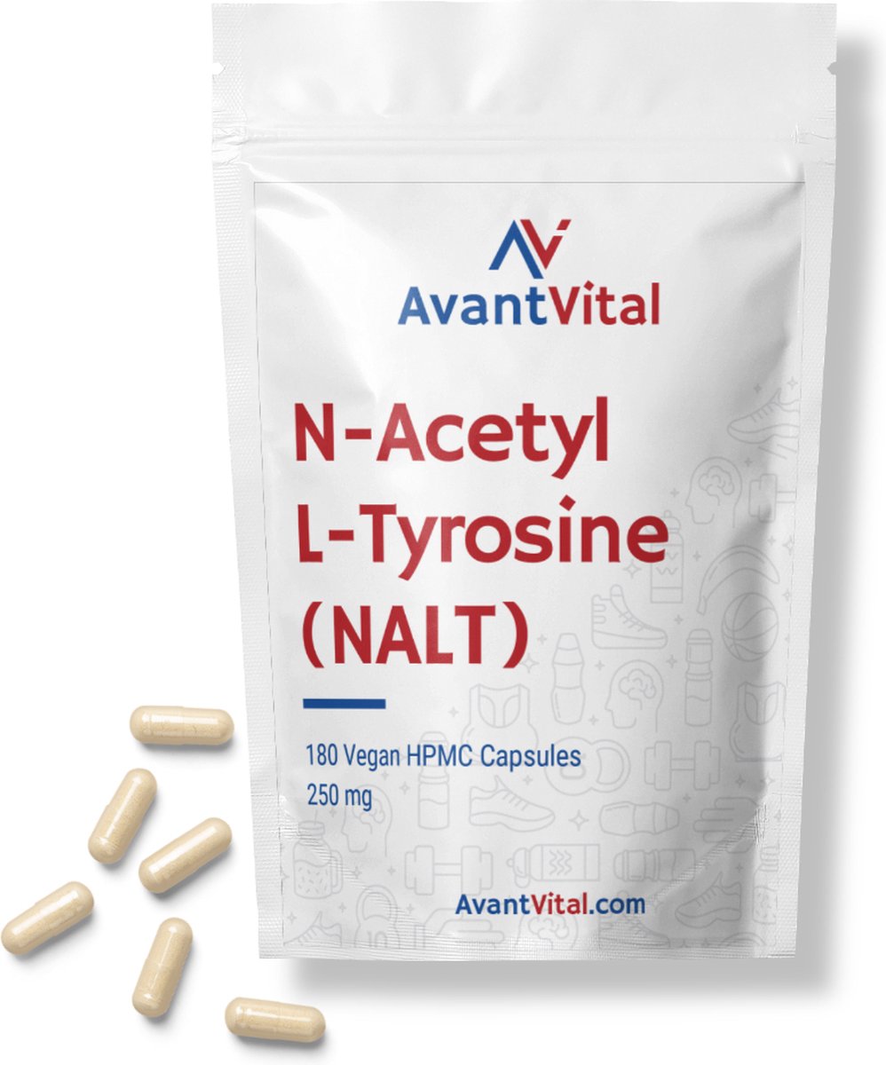 Goedkoopste N-Acetyl L-Tyrosine (NALT) - 250 mg - 180 Vegan Capsules - Verhoogde de Oplosbaarheid in Water - AvantVital - Voedingssupplementen