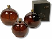 Olielamp - 3 set - Cognac - Glasvezel - Bol model - Peri Living - 9-11-13cm - Messing - Exclusieve Huisdecoratie