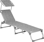 Chaise longue avec toit, chaise longue de jardin, aluminium, dossier réglable, pliable, légère, 55 x 193 x 31 cm, capacité de charge jusqu'à 150 kg, jardin, balcon, terrasse, gris chiné GCB19TG