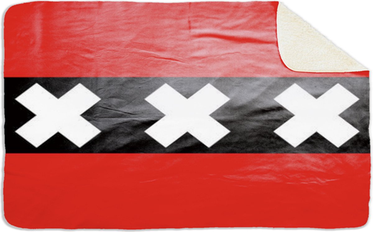 Fleecedeken Vlag Amsterdam, 96x146cm, Polyester Sherpa, FD2023711