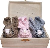 Bunnies - Set de Poupées tricotée - 11 cm - Rose - Grijs - Marron
