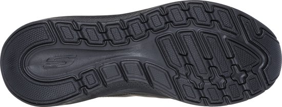 Zwarte sneakerzool met een gesegmenteerd profiel en een 'S' logo.