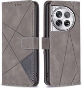 BINFEN Geometric Book Case - Geschikt voor OnePlus 12 Hoesje - Grijs