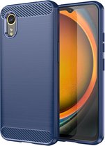 Geborsteld TPU Hoesje Geschikt voor Samsung Galaxy Xcover 7 | Beschermhoes | Back Cover | Flexibel TPU | Stijlvol Carbon | Blauw