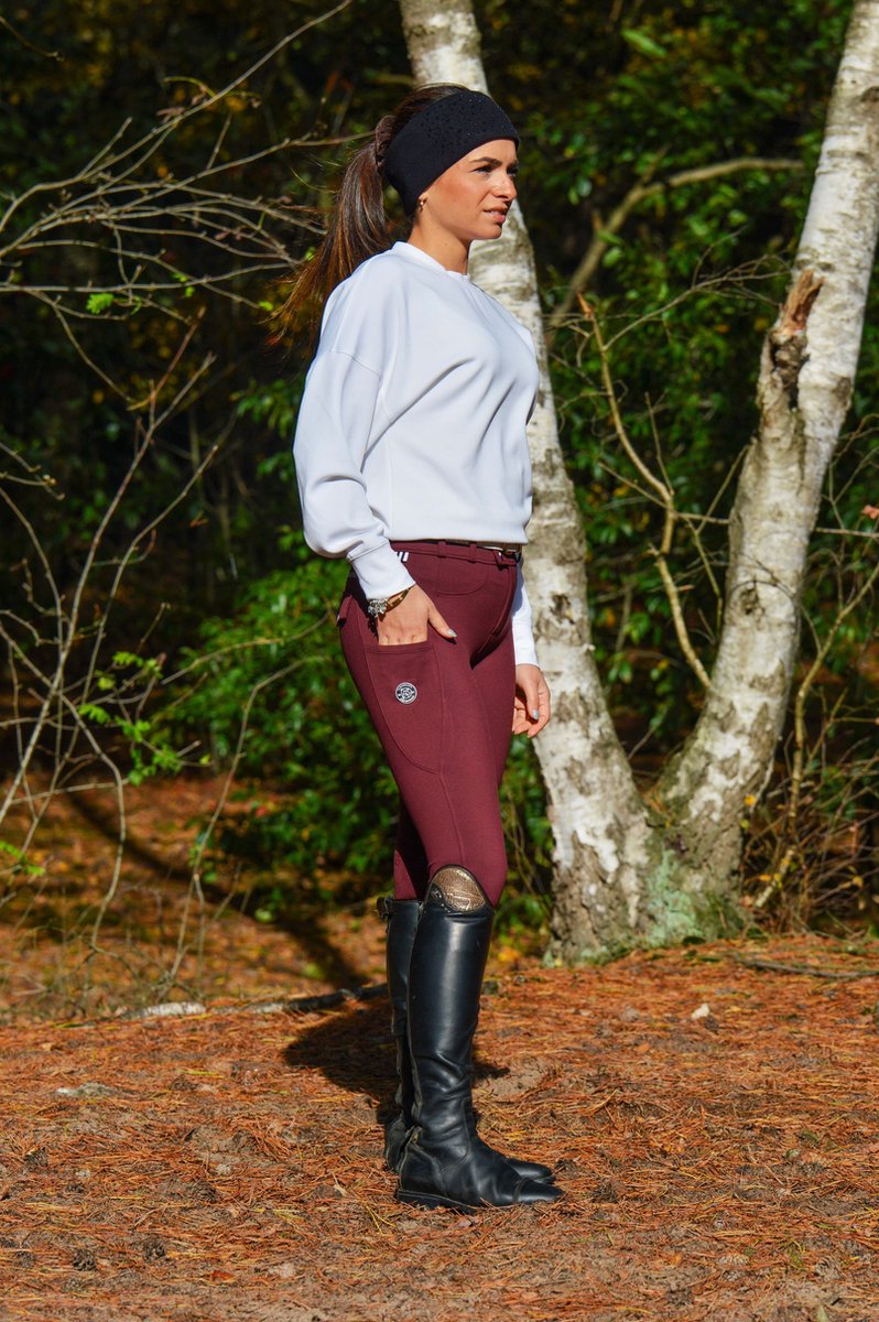 Donley winter paardrijbroek rood comfortabel full grip mt 26 tm 44 winter rijbroek lekkere warme paardrijbroek bordeaux rood