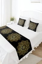 Bedloper & Kussenhoes Set - Bedsprei - Bedrukt Velvet textiel - Gold Mandala op zwart