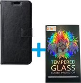Portemonnee Book Case Hoesje + 2 Pack Glas Geschikt voor: Samsung Galaxy A55 - Zwart