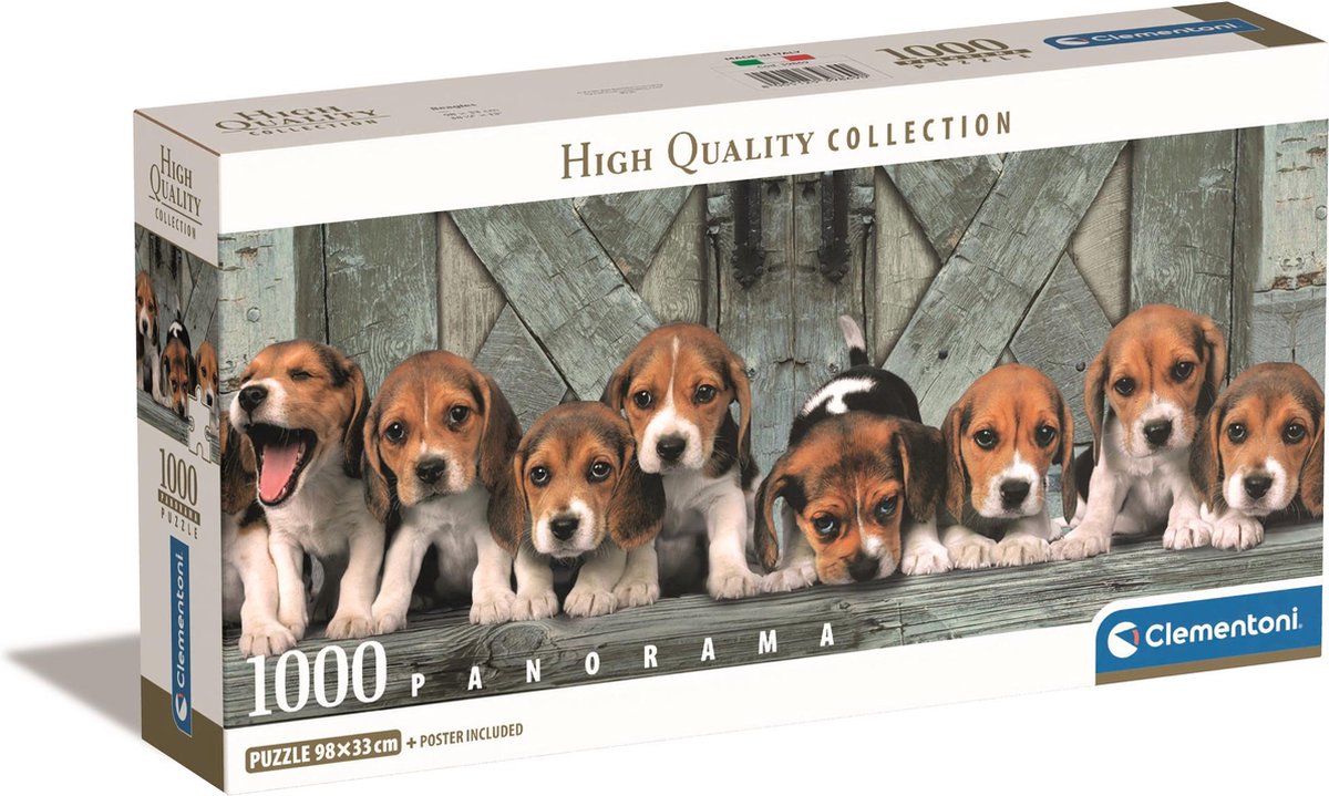 Clementoni Puzzel 1000 Stukjes Panorama Beagles Compacte doos Puzzel Voor Volwassenen