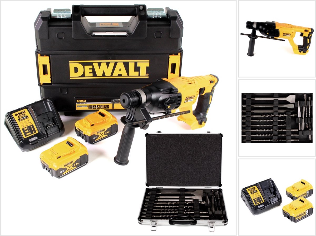 DeWalt DCH 133 P2 Snoerloze combihamer 18V 2.6J SDS plus Brushless + 2x accu 5.0Ah + lader + TSTAK + 17-delige boor- en beitelset