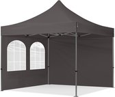 3x3 m Easy Up partytent Vouwpaviljoen, PREMIUM staal 40mm met zijwanden (vensters), donkergrijs