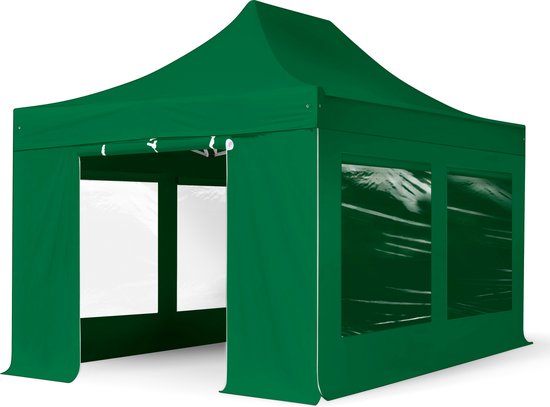 3x4,5 m Easy Up partytent Vouwpaviljoen met zijwanden (4 panorama), PROFESSIONAL alu 40mm, donkergroen