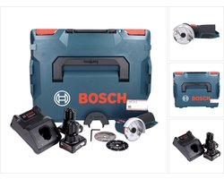 Bosch GWS 12V-76 Professional accu-haakse slijper 12 V 76 mm borstelloos + 2x accu 6,0 Ah + oplader + L-Boxx