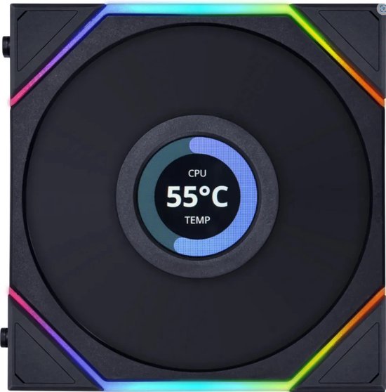 Lian Li UNI FAN TL 120 Black - Ventilatorhuis 120mm - 62 CFM - 200 - 1900 RPM - 27 dBA - FDB - 4-pin PMW - 1.6" LCD Scherm 400x400 - zwart
