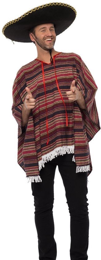 Partychimp Luxe Geweven Mexicaanse Poncho Carnavalskleding Heren - Polyester/Katoen - Multicolor - One-Size