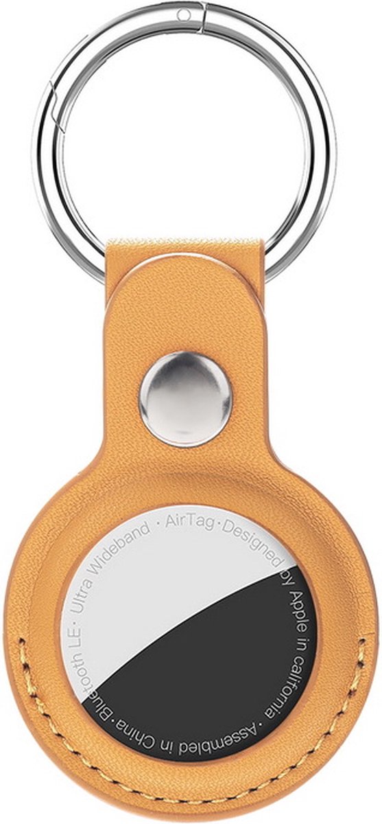 Hoesje voor de Apple AirTag Sleutelhanger in het Geel - Leer - AirTag- Olaf - Geel – Sleutelhanger