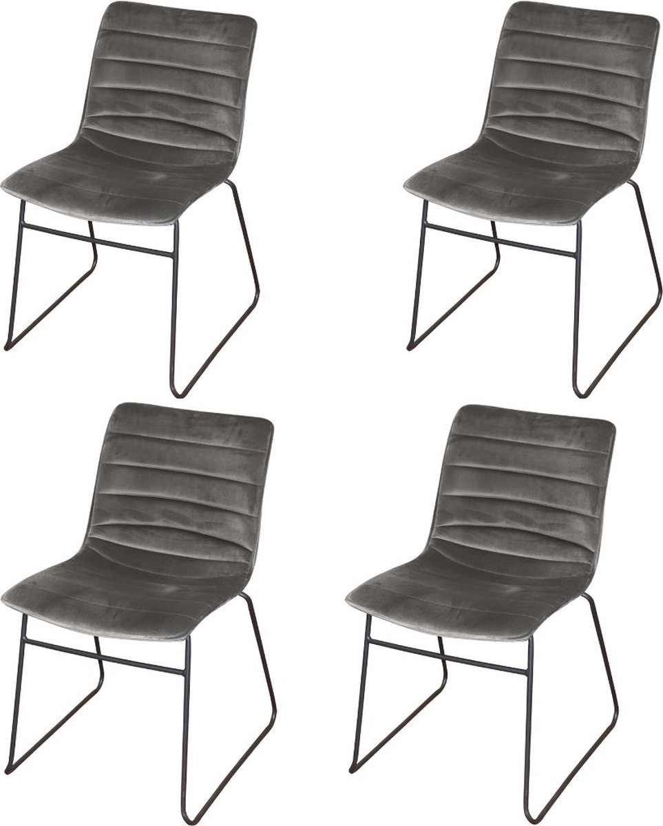 "BROOKLYN" SET VAN 4 FLUWELEN STOELEN GRIJS 55X45XH78CM