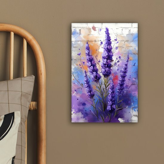 Tableau sur toile 20x30 cm - Lavande - Graffiti - Fleurs - Violet - Bloem - Décoration murale chambre - Décoration murale salon - Décoration intérieure - Peintures