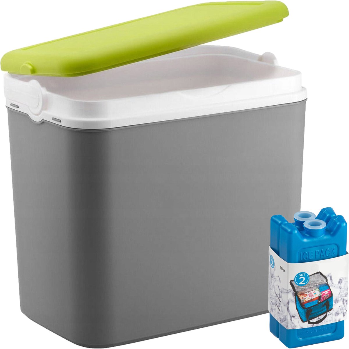 Koelbox met koelelementen - 24 liter - kunststof - grijs - 36 x 27 x 40 cm