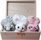 Bunnies - Set de Poupées tricotée - 11 cm - Rose - Grijs - Wit