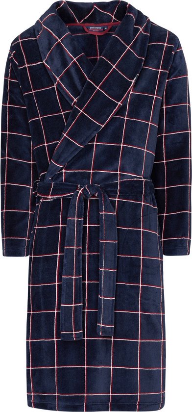 Blauwe herenbadjas ruitmotief - Pastunette - fleece-S- 48