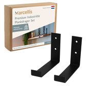 Marcellis - Support d'étagère industriel - 15cm - type 4 - noir mat - acier - métal - lot de 2 pièces - incl. Matériel de montage DOUBLE pour choix de couleur + embout de vis de marque A