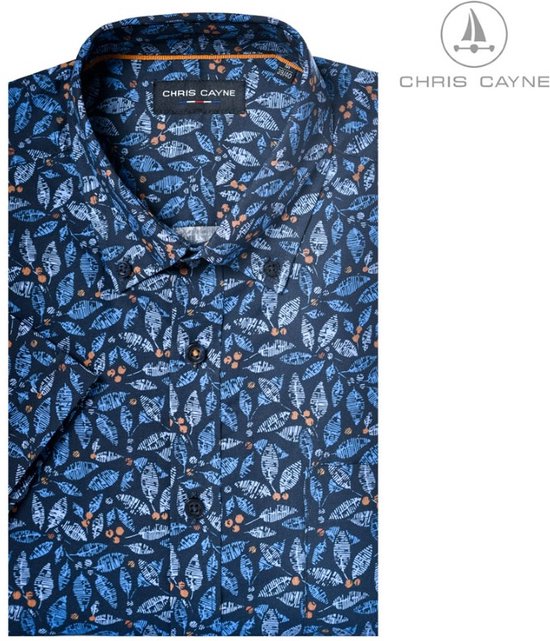 Chris Cayne heren overhemd - blouse heren - 1216 - blauw/oranje print - korte mouwen - maat 3XL