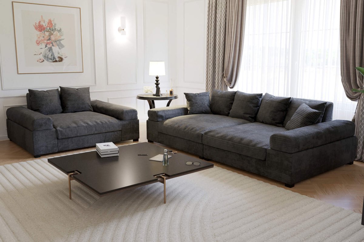 zitbank big sofa fatguy- combo deal American Zetel - corduroy zwart- zetelsenbedden