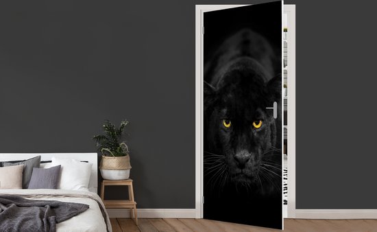 Sticker de porte Panthère - Animaux - Zwart - Yeux - 85x205 cm - Poster de porte