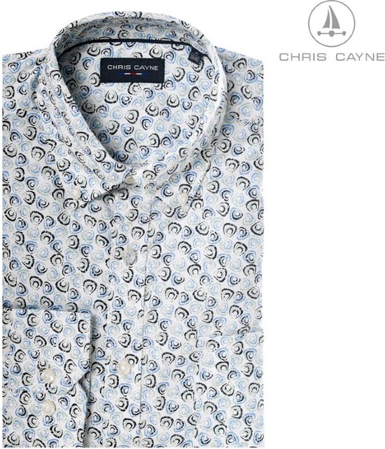 Chris Cayne heren overhemd - blouse heren - 1185 - wit/blauw/antraciet print - korte mouwen - maat 3XL