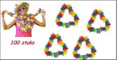 Vrolijk gekleurde Hawaii kransen 100 stuks - Volle hawai krans - Hawai tropical krans festival thema feest