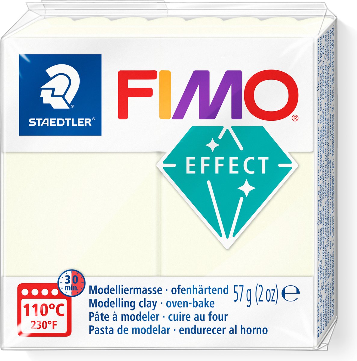 FIMO effect - ovenhardende boetseerklei standaard blokje 57 g - glow-in-the-dark - Fimo
