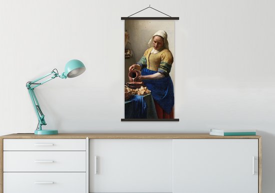 Porte-affiche avec affiche - Affiche scolaire - La laitière - Peinture de Johannes Vermeer - 60x120 cm - Lattes noires