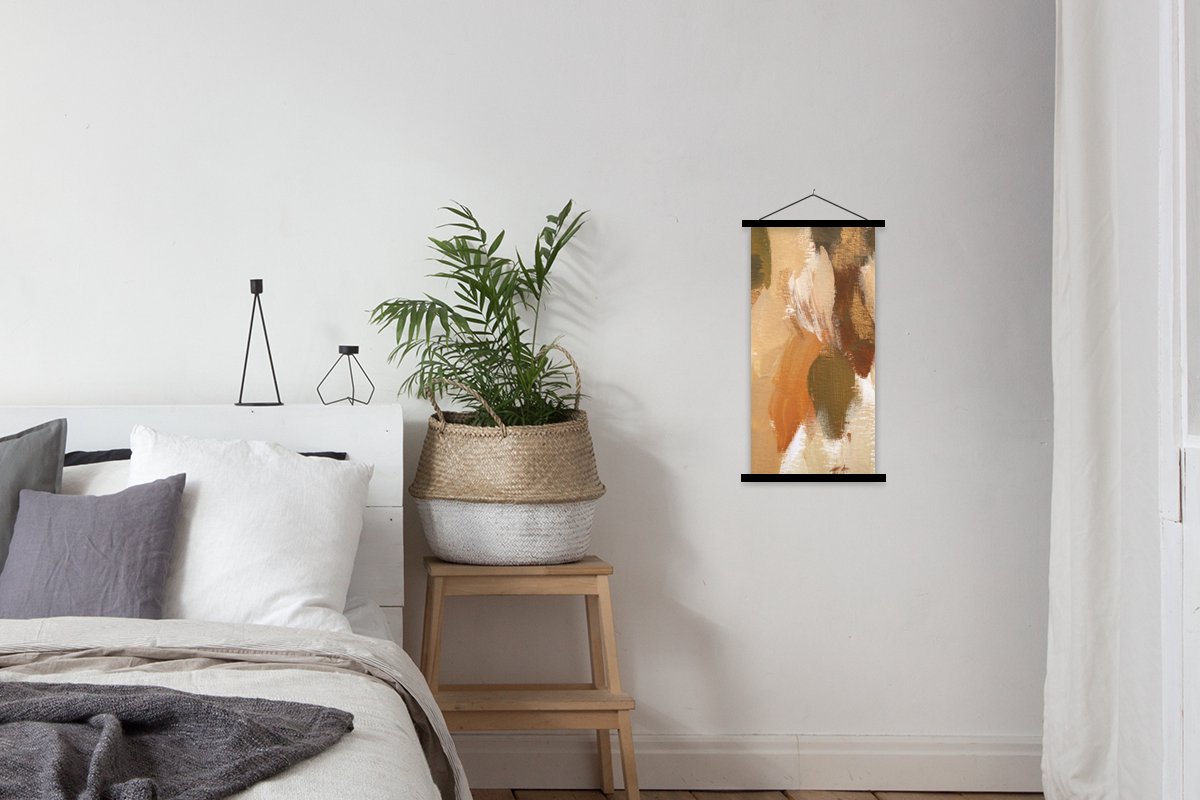 Posterhanger incl. Poster 40x80 cm - Schoolplaat - Verf - Oranje - Groen - Textielposter -