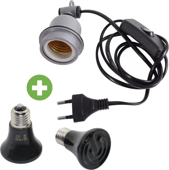 Douille De Lampe Chauffante E27 En Céramique - Rotative 360°, Inclinable, Avec 2 Ampoules (50W Et 75W) - Pour Terrarium, Aquarium, Reptiles