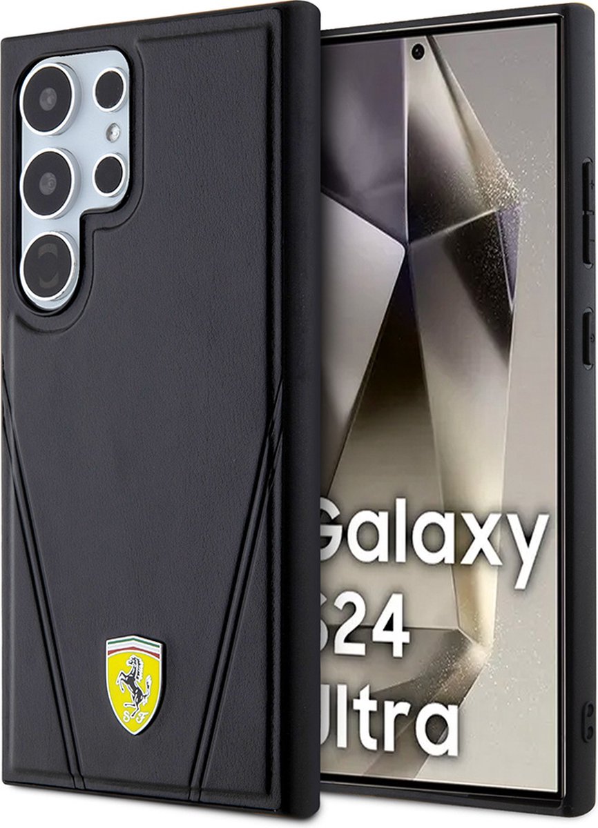 Ferrari Backcase hoesje geschikt voor Samsung Galaxy S24 Ultra - Effen Zwart - Kunstleer