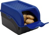 boîte de conservation pour légumes et fruits, boîtes de conservation empilables avec couvercle ventilé pour pommes de terre, oignons, boîtes de conservation avec étiquettes, 29x19x19cm 7,7L, Bleu foncé, Set de 2