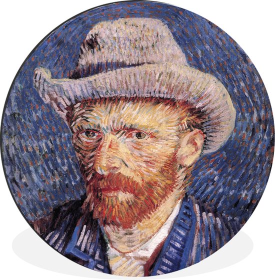 WallCircle - Wandcirkel - Muurcirkel - Zelfportret met grijze vilthoed - Vincent van Gogh - Aluminium - Dibond - ⌀ 30 cm - Binnen en Buiten