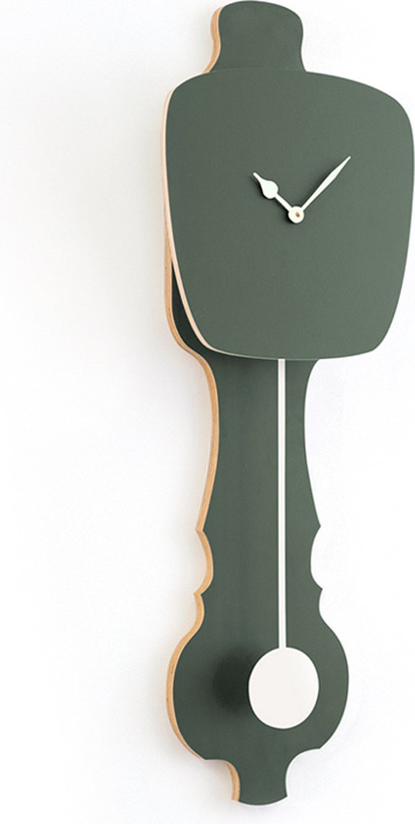 KLOQ - Wandklok met Pendule - Batterijen Inbegrepen - Wanddecoratie - Quartz Beweging - Niet-Tikkend Batterij Aangedreven - Mist Groen (SE) & Gebroken Wit - Small