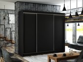 Armoire - Bergo - 3 portes coulissantes - Planches - Tringle à vêtements - Zwart - 250 cm