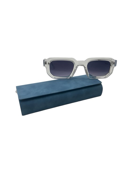 Prestige Eyewear - Zomerse Zonnebril - UV 400 - Incl. Lederen Brilkoker - Hoog Kwaliteit - Vrouwen en Heren - Festival Brillen - Modieuze Zonnebril - Transparant Grey van Merkloos — afbeelding 3