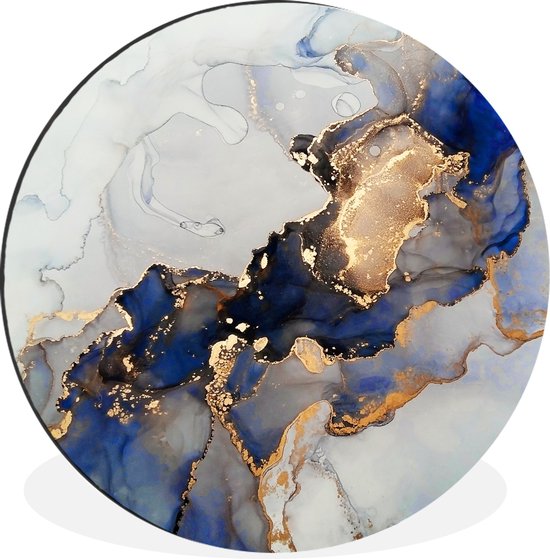 WallCircle - Wandcirkel - Muurcirkel - Marmer - Blauw - Goud - Aluminium - Dibond - ⌀ 30 cm - Binnen en Buiten