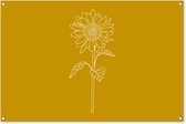 Tuinposter 120x80 cm - Tuindecoratie - Line Art - Zonnebloem - Bloemen - Geel - Zomers - Muurdecoratie voor buiten - Schutting decoratie - Tuin accessoires - Tuindoek - Buitenposter
