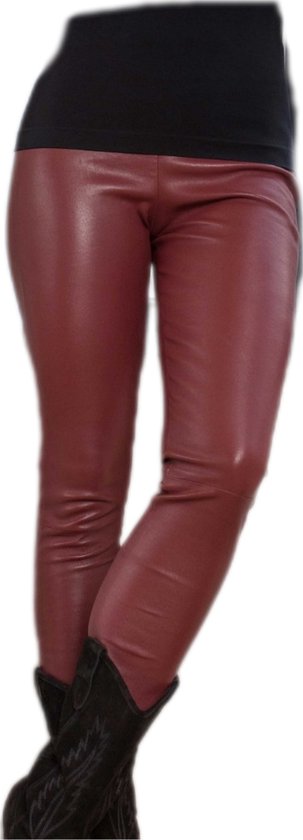 Thermo Legging - Leatherlook - Dames - Kleur Wijnrood - Maat 52-54 - High Waist - Stretch - Cadeau - Moederdag