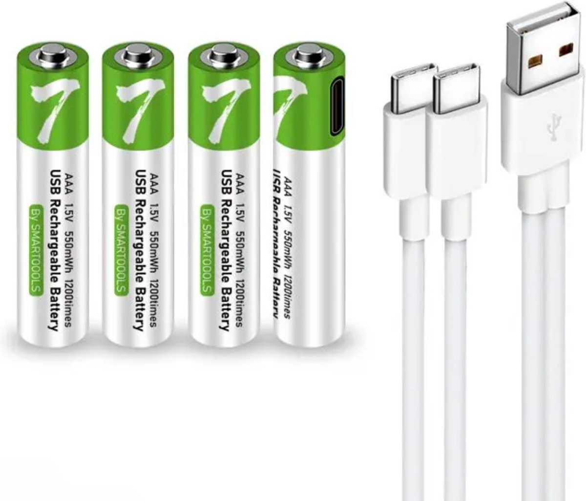 Goedkoopste AAA Batterijen USB Oplaadbaar 1,5 Volt 750 mWh met USB Type-C Kabel opladen - Duurzame Keuze - Lithium AAA batterij - 4 stuks