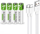 AAA Batterijen USB Oplaadbaar 1,5 Volt 750 mWh met USB Type-C Kabel opladen - Duurzame Keuze - Lithium AAA batterij - 4 stuks