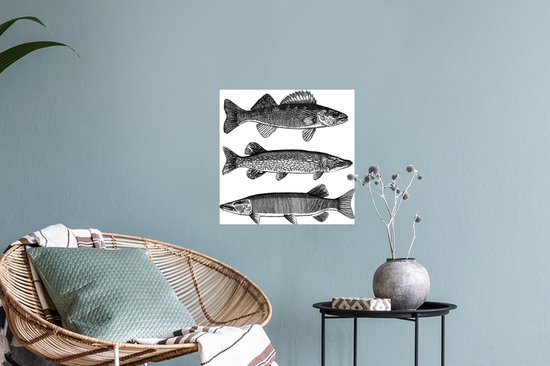 Sticker Muursticker Illustration Pêche - trois poissons - 30x30 cm - film adhésif autocollant - sticker mural repositionnable